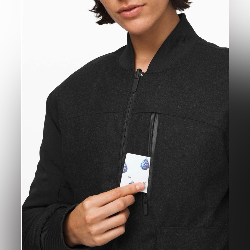 Lululemon Roam Far Wool Bomber in Black / Heathered Black - Picture 3 of 7